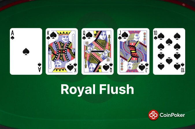 An example of a Royal Flush in poker, made with As Ks Qs Js 10s.