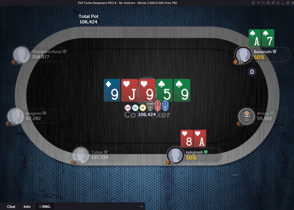 A knockout poker tournament on CoinPoker, where players profit from eliminating other players from the event.