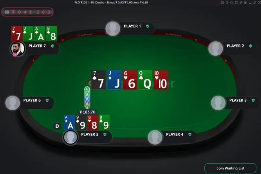 Two players in a Pot Limit Omaha cash game showdown and run it twice, where one player wins with a straight.