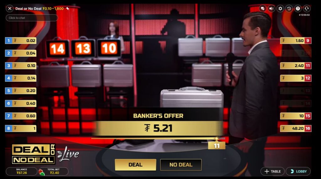 A game of Deal or No Deal with a live dealer on the CoinPoker Casino