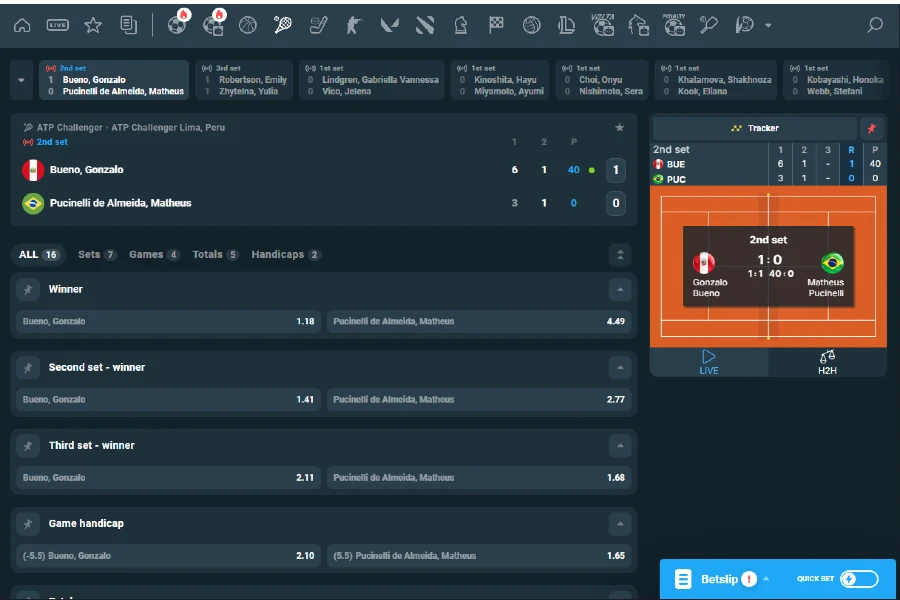 A match of live tennis is ready for tennis betting on the CoinPoker sports betting app.
