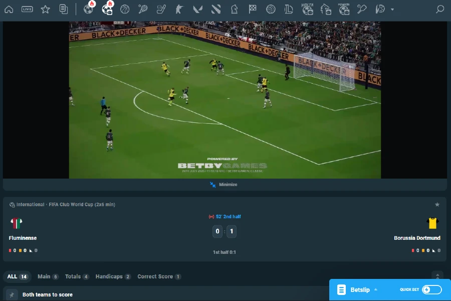 Live streaming of Fluminese vs. Borussia dortmund FIFA esports betting match on CoinPoker.