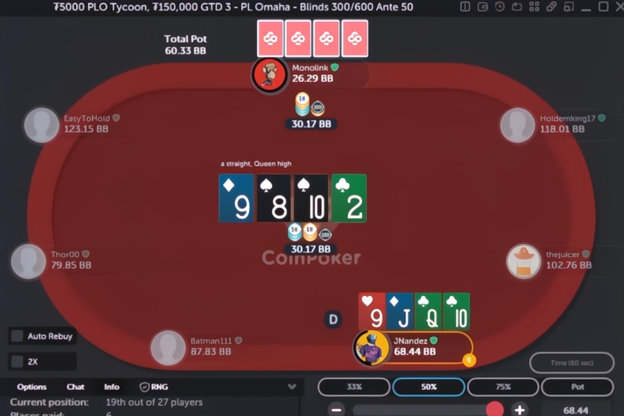 JNandez playing pot limit Omaha online at CoinPoker.