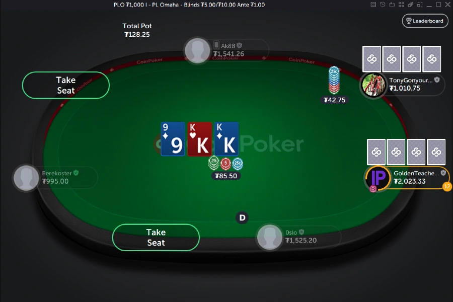 A player makes a half pot-sized bet in PLO, possible with a bluff or semi-bluff.