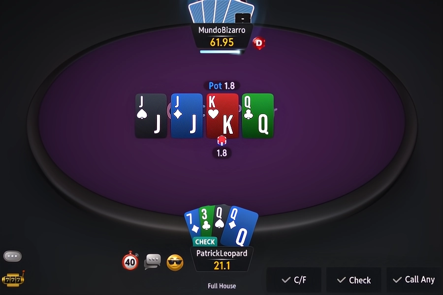 A flush beats top set on the river of a Pot Limit Omaha hand