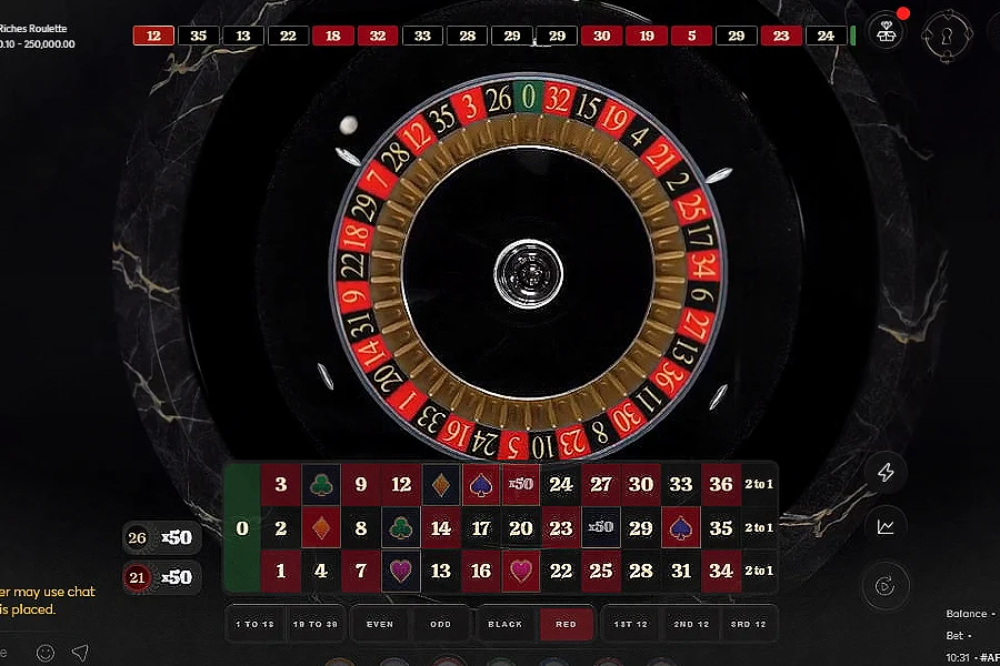 A live roulette game of Royal Riches Roulette on the CoinPoker Casino app.