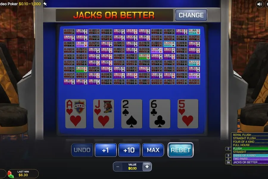 A hand of video poker is dealt on the CoinPoker Casino app.