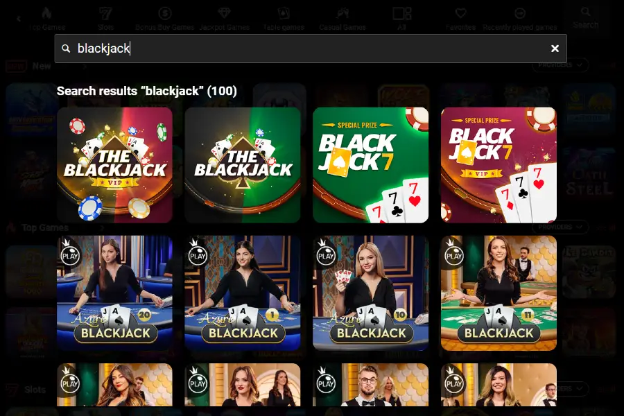 A screenshot of the real money Blackjack lobby and several popular titles found on CoinPoker Casino.