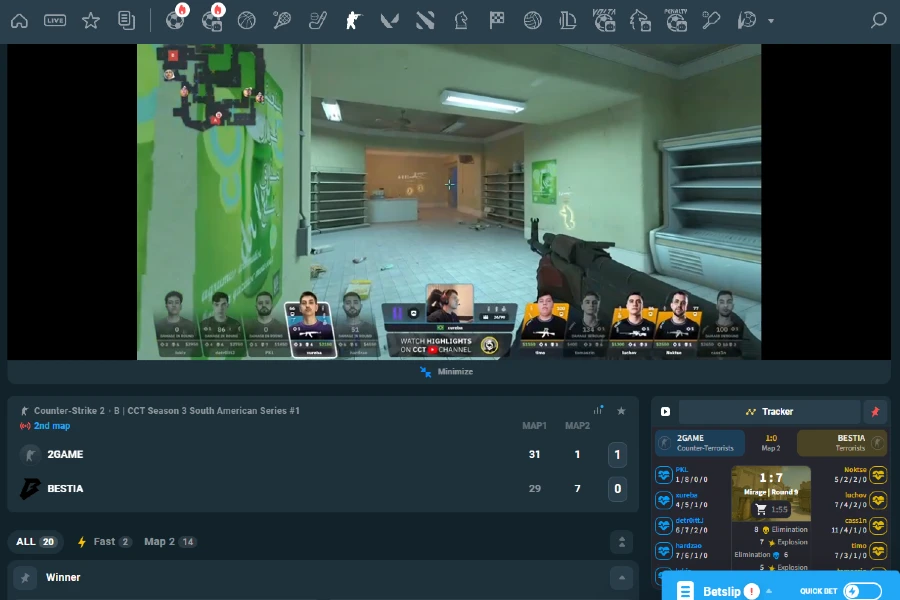 A match of Counter Strike 2 (CS2) goes on while CS2 betting is available on multiple markets and outcomes.