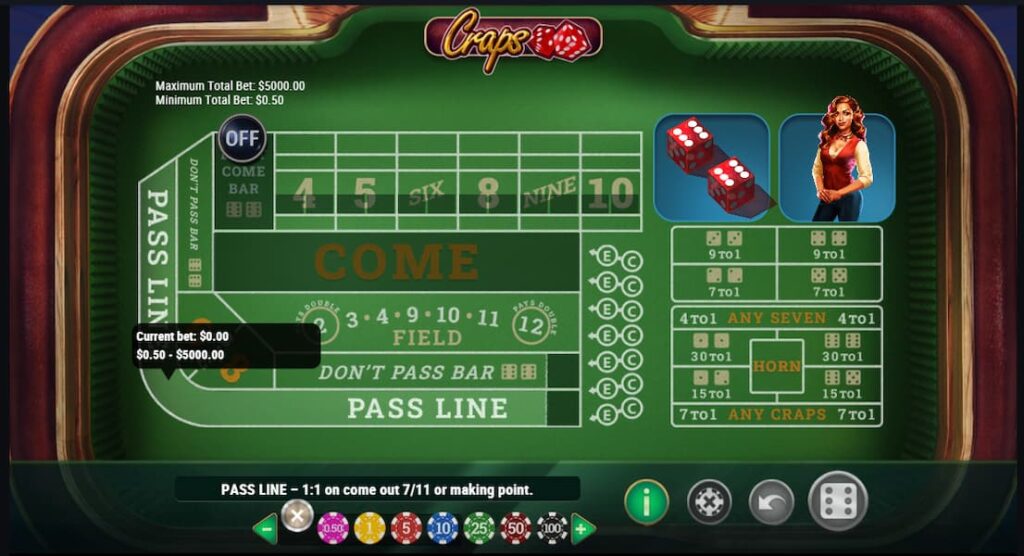 example of Pass Line Bet in crypto craps casino game at CoinPoker.