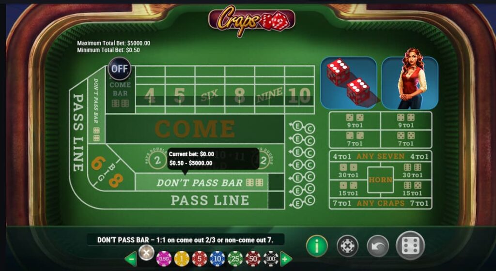 Example of Don't Pass Line Bet in crypto craps casino game - table version - at CoinPoker.