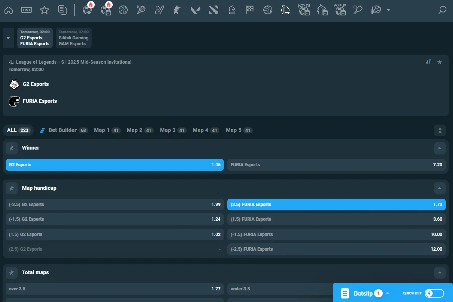 A look at a League of Legends (LOL) event on CoinPoker, ready for bets to be placed.