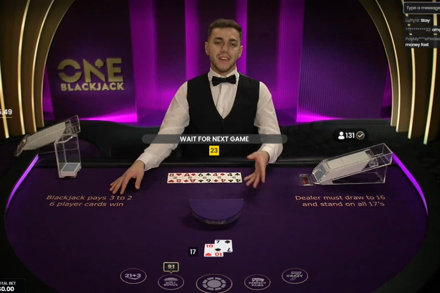 A One Blackjack game underway in the CoinPoker Casino.