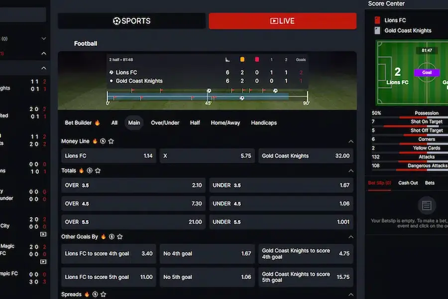 An image showing a live sports game in progress on the CoinPoker Sports Betting App