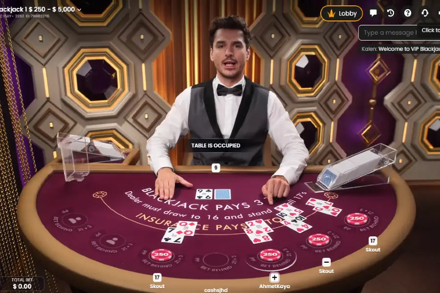 Multiple players decide whether to hit or stand in a game of VIP Blackjack on CoinPoker.