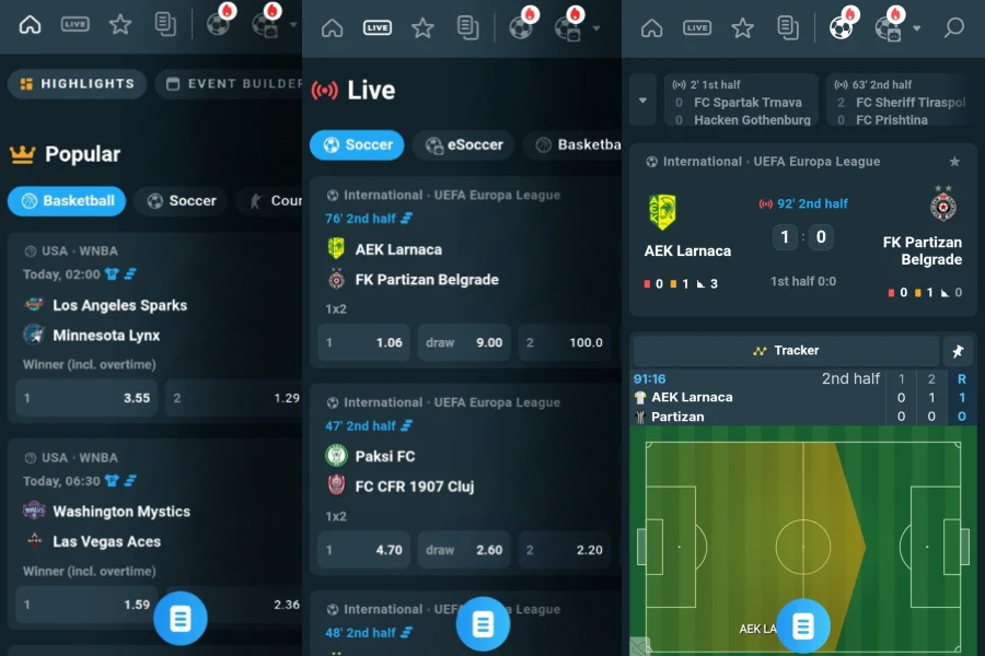 A screenshot of the CoinPoker sports betting app, including lobby and specific events for betting.