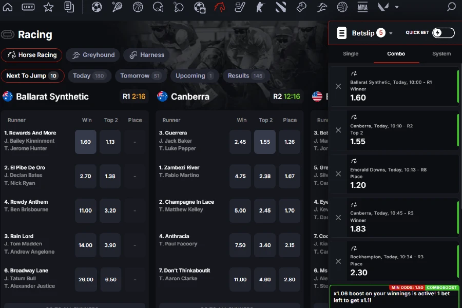 Horse Racing multibet example from CoinPoker sportsbook.