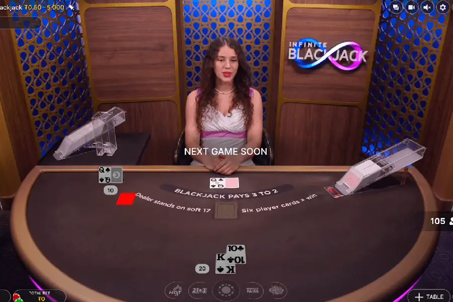 A screenshot of a game of Infinite Blackjack at CoinPoker