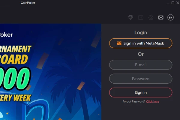 Enter details to log into the CoinPoker app.