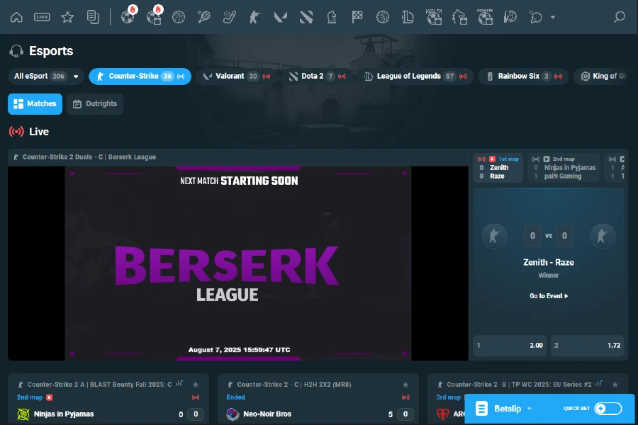 Esports lobby on CoinPoker