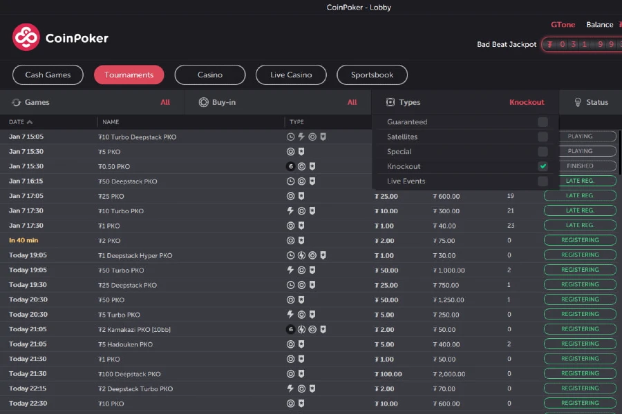 Find PKO Tournaments