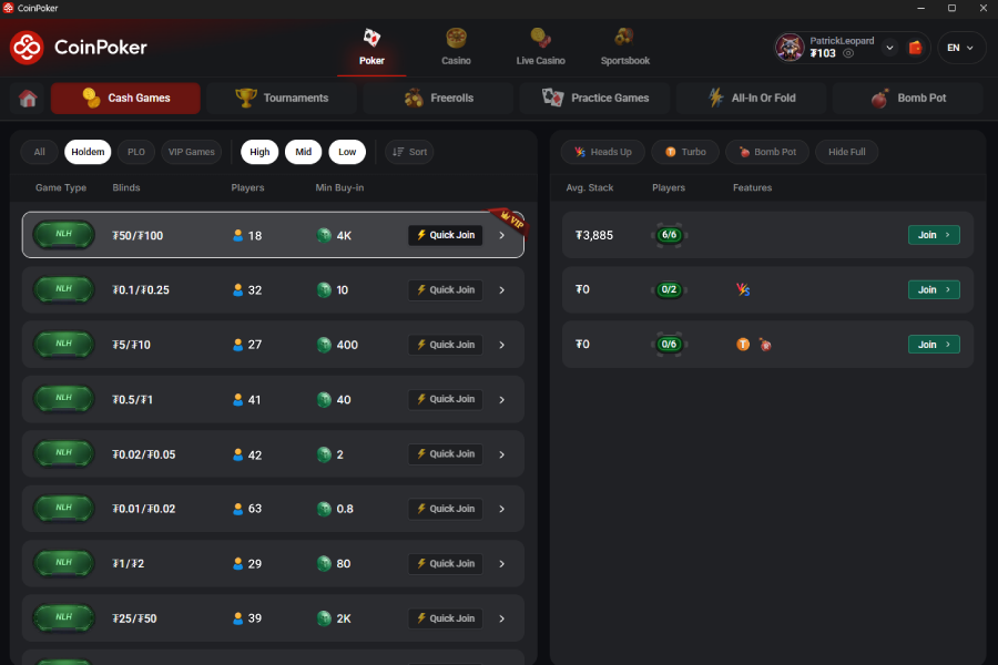 Join Bomb Pot Tables