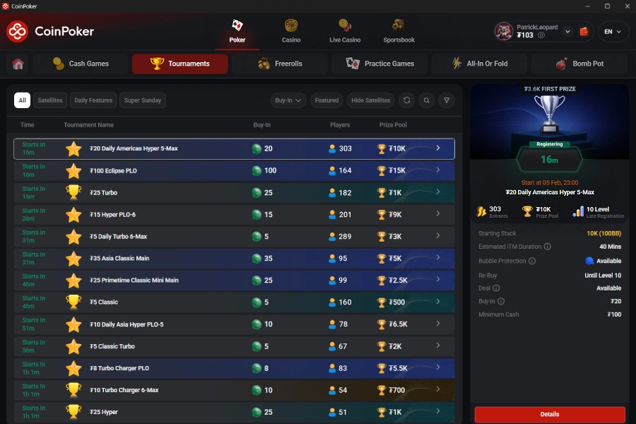 Low Stakes Tournaments